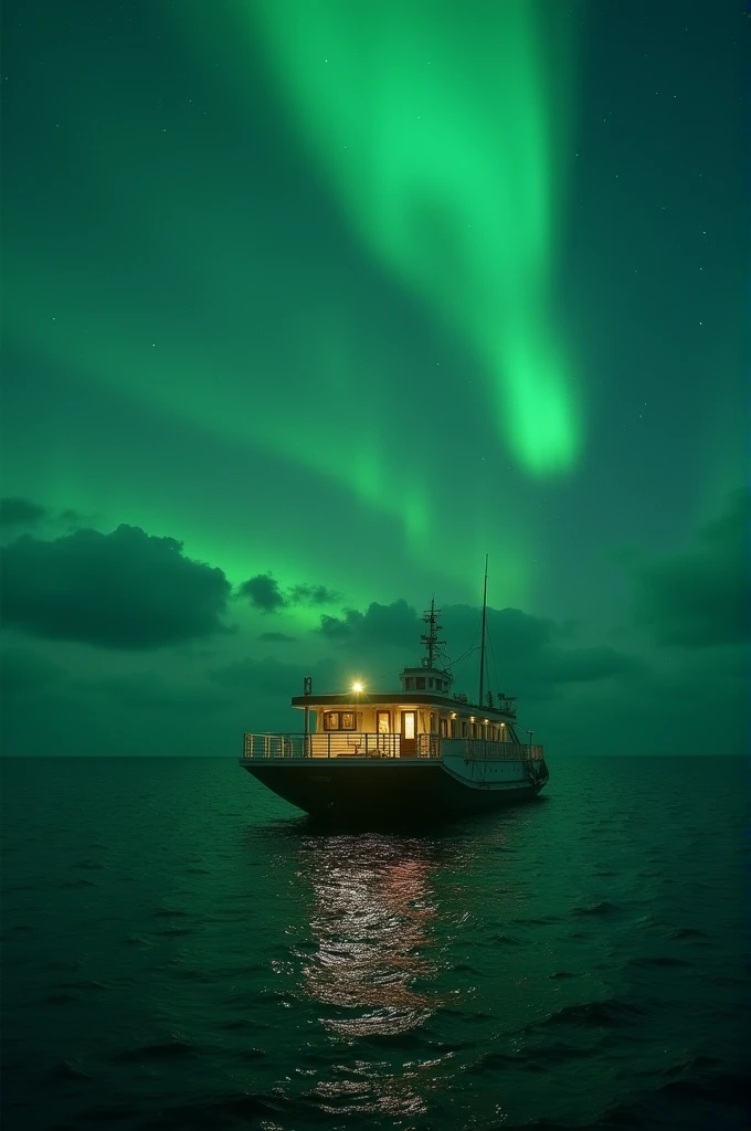 ((best quality)), ((masterpiece)), (detailed)
Title: "Floating Base: A Mysterious Discovery at Sea" ( green night ) (alien)