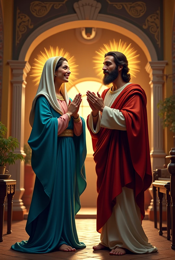 make an image of mary and saint joseph clapping in a house in belem Take a print of the following image and it is best to generate colorful, high-contrast, high-resolution images.