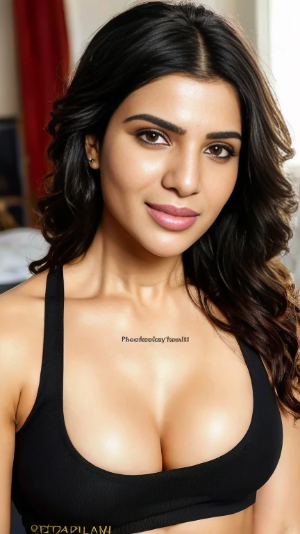 Day time, natural light, skin texture,ultrarealistic, skin texture,less light,sexy view, A photograph of beautiful samantha ruth prabhu showing her half body, ((messy long free black hair)), long free flowing hair,sunlight, ((sleeveless crop top showing cleavage and navel)),clear forehead,glosdy lips, capturing a home-made photo from bedroom,biting her lips sexily, looking up into camera, She looks into the camera with black pupil eyes, Background is a messy middle class bedroom,half body seen, realistic, Soft, cool light filter, casting a golden glow on her face, average size,((clear forehead)), ((untoned abs)), half body, tongue out,(sam1),,(((photorealistic:1.4))),
((Selfie style))
Camera Settings:
Type of Photography: Selfie, Gear: Samsung Galaxy S21, Settings: f/11, ISO 100, 1/50 sec.