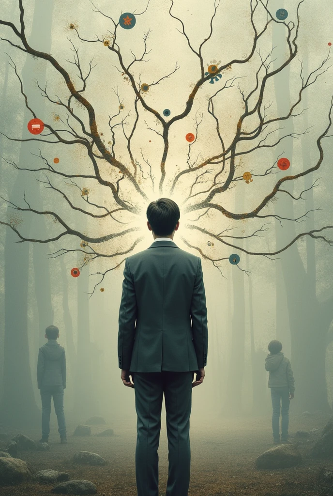 create a creative image that represents the interconnection between the individual and his social environment, Illustrating how social dynamics influence human behavior according to social psychology."