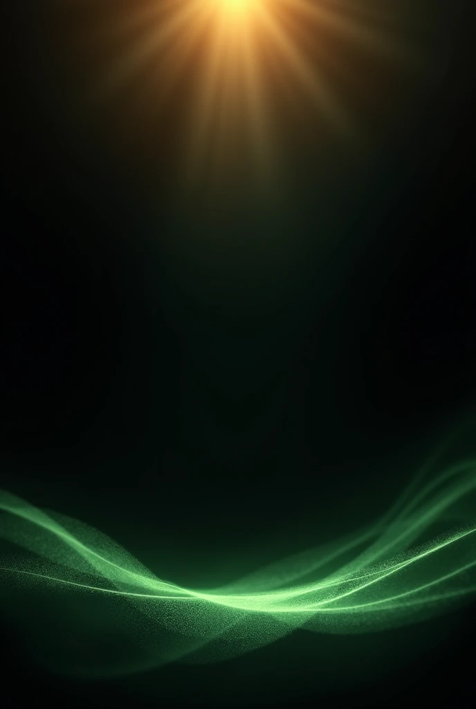 Create an abstract background in horizontal format to use as a slide at an awards ceremony, that has a black background and a thin shiny thread at the bottom in green #008D61 and a golden upper lighting effect lights
