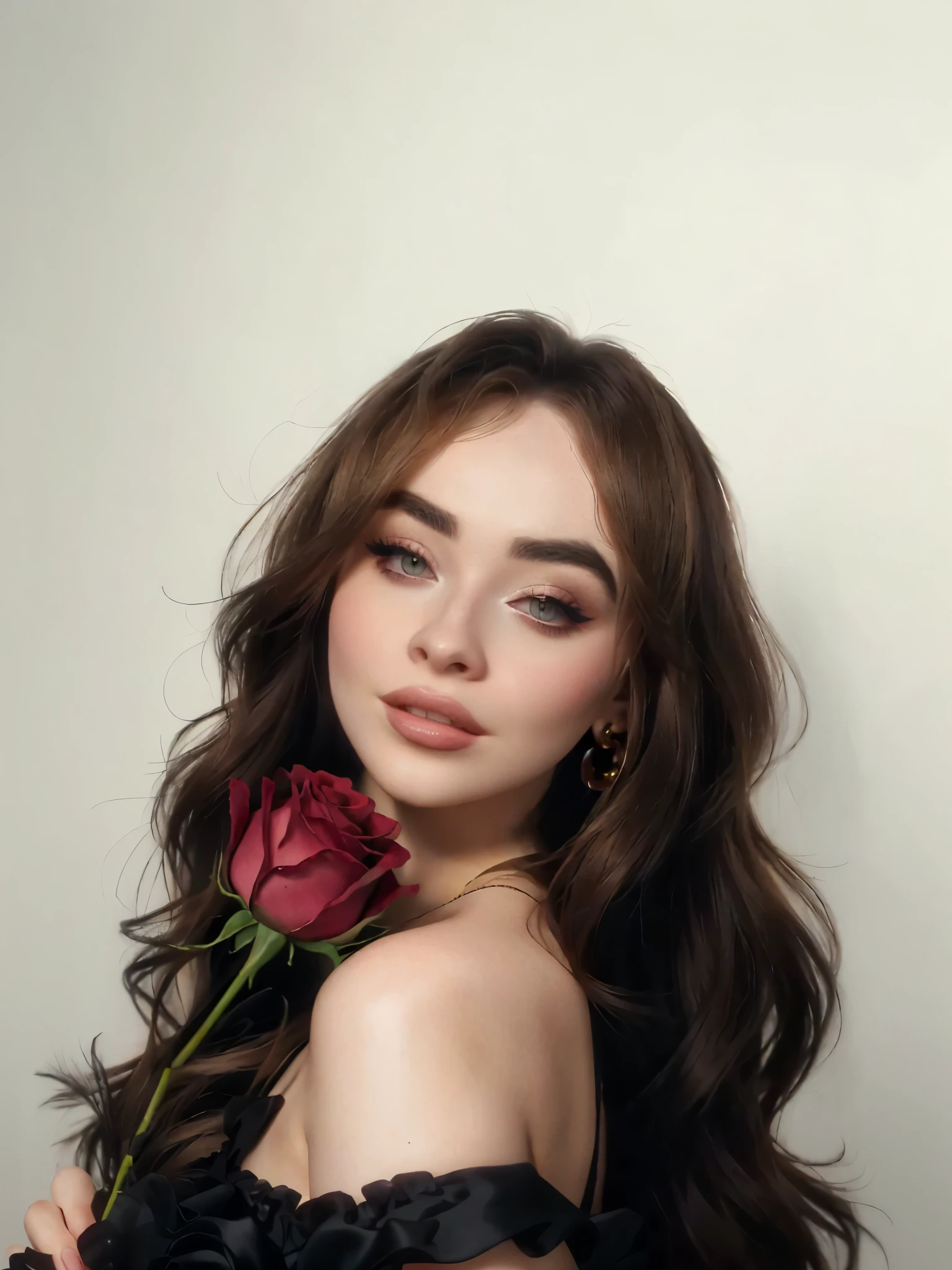 a close up of a woman holding a rose in her hand, beautiful woman, beautiful, beautiful woman, gorgeous  woman, popular makeup, popular makeup, ig model, beautiful woman, by Sabrina Carpenter, Sabrina Carpenter, by Sabrina Carpenter, High resolution, high Quality, 4K, Details 