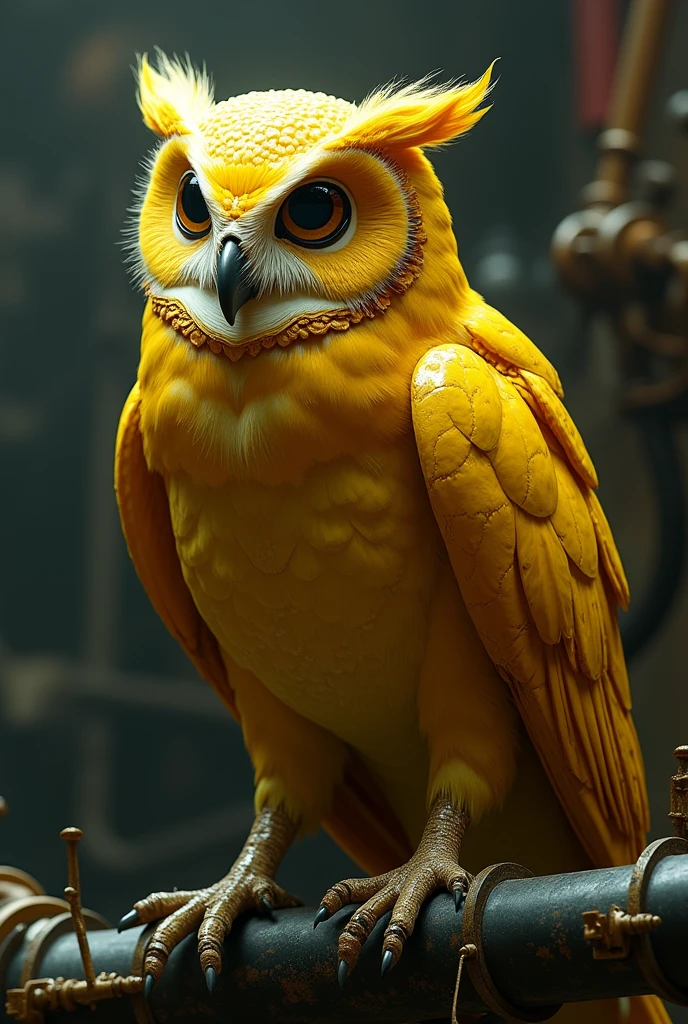 an owl that resembles futuristic corn, bring more realistic effect, put effect on yellow color