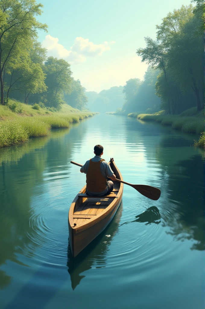 One in a canoe in the middle of the river