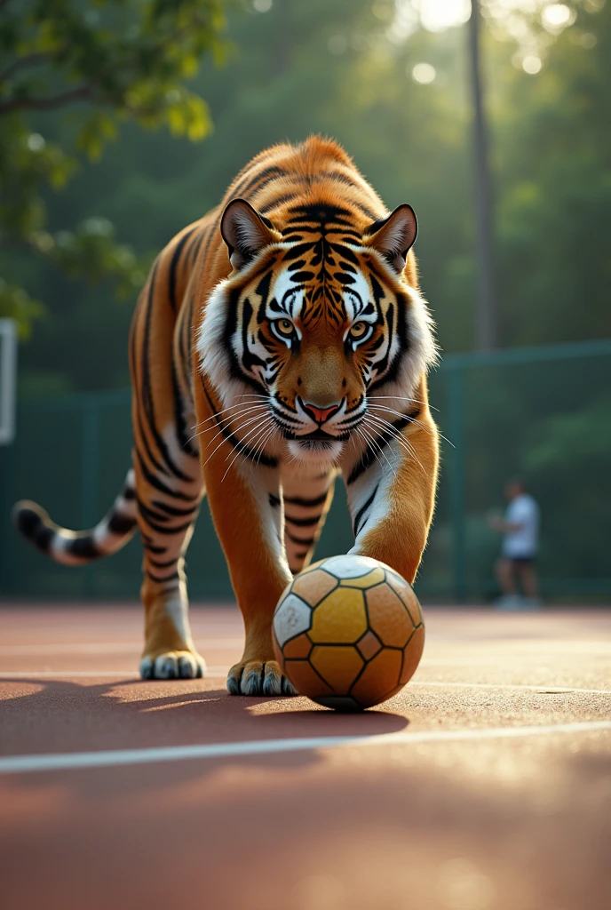 Believe me, a tiger playing handball


