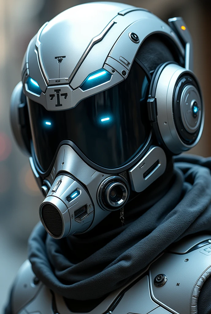 1 man, silver motorcycle helmet, snorkeling mask, portrait close up. Silver two pipe tube from mouth to head. Future design.. high tech. Wear google safety eyes glowing blue. The tube connect from head to mouth. Future headphone design blue led light detail. Starlord helmet design concepts. Very detail . High tech costume. Marvel. shape on the helmet. KAMEN RIDER.. CYBER POLICE
