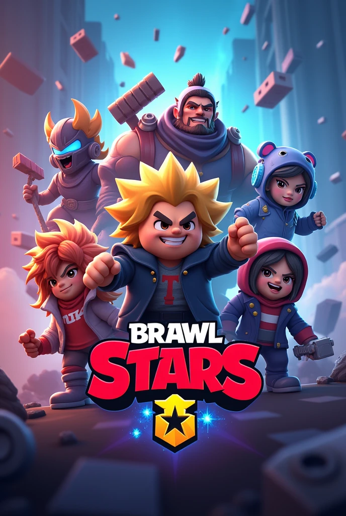 Make me a cover photo that has Brawl Stars and Free Fire characters in the middle that has my name Isaac fs