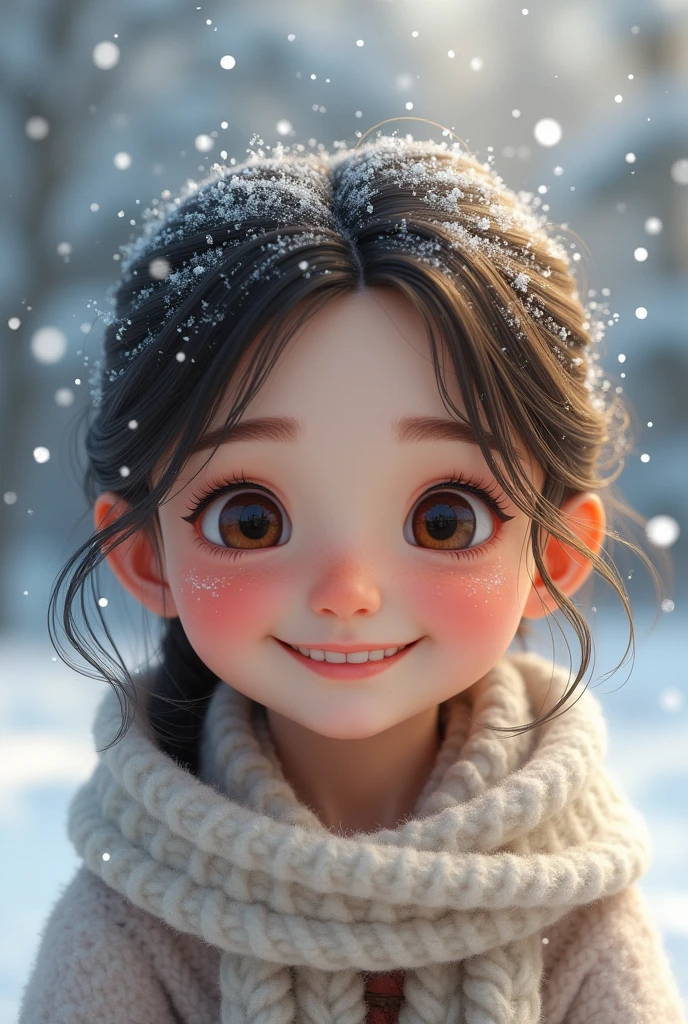 snow, girl, face, smile