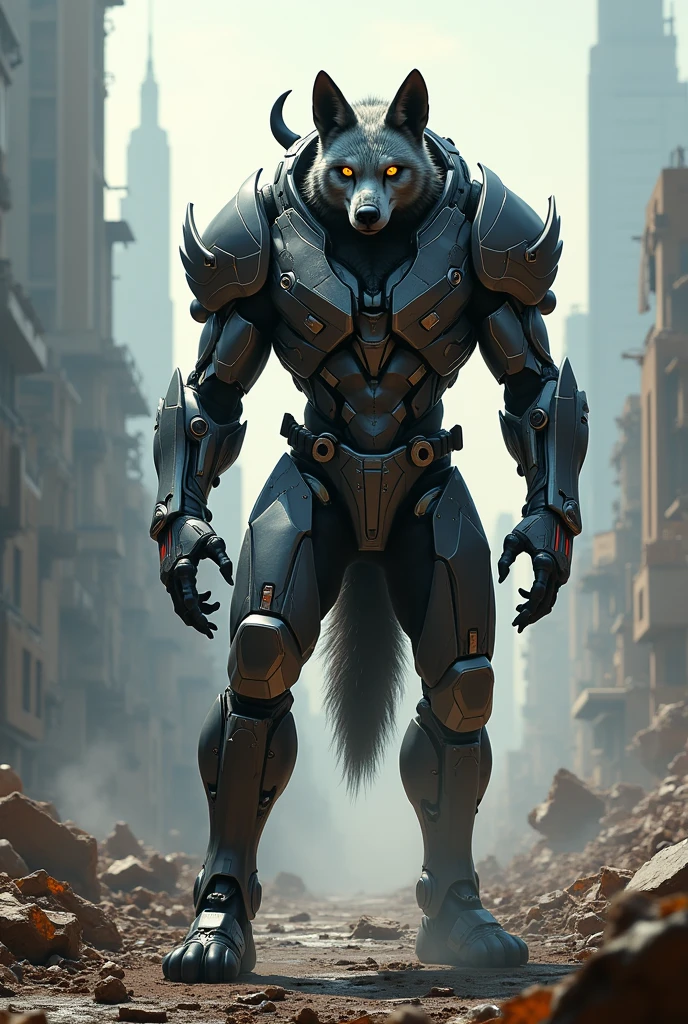 Futuristic hyena soldier with power armor