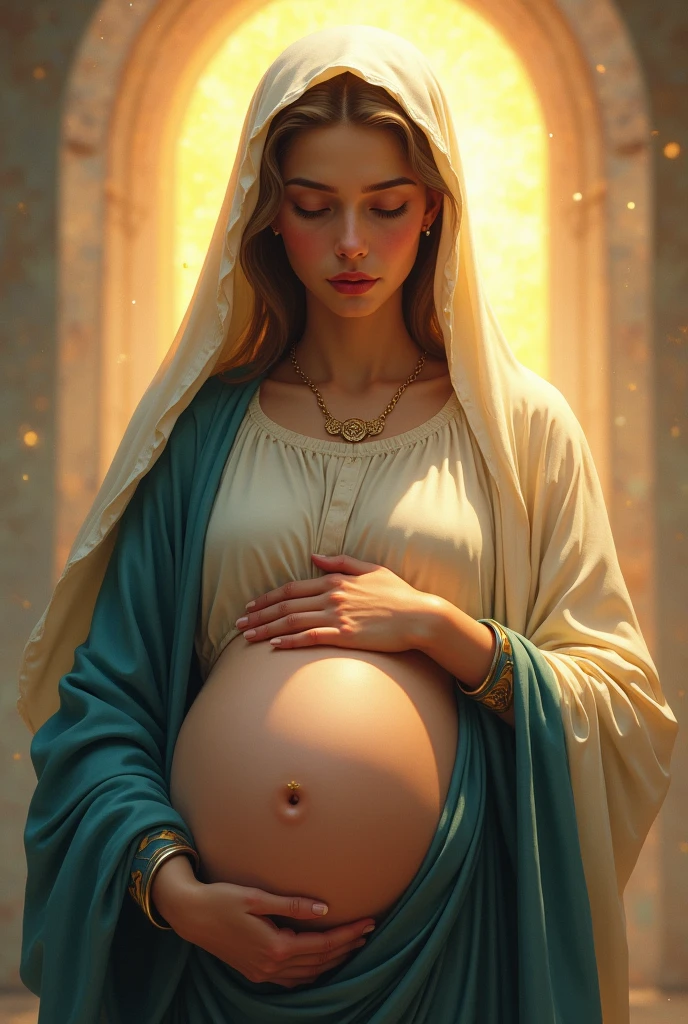 make an image of the pregnant virgin mary Take a print of the following image and it is best to generate colorful, high-contrast, high-resolution images.