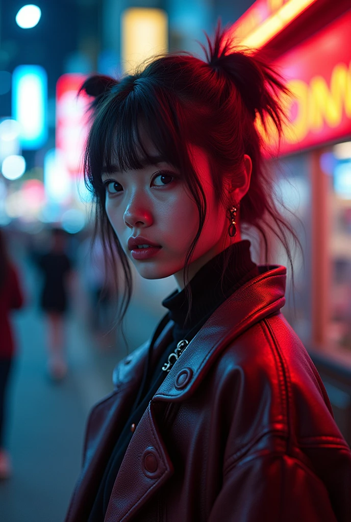 Japanese fashionista from Harajuku, 24mm, textures 4k, soft cinematic light, Adobe Lightroom, photo laboratory, HDR, intrikate, highy detailed, sharp focus, soft shades, insane details, intrikate details, hyperdetailed, low-contrast, soft cinematic neon light, Exposure Mixing