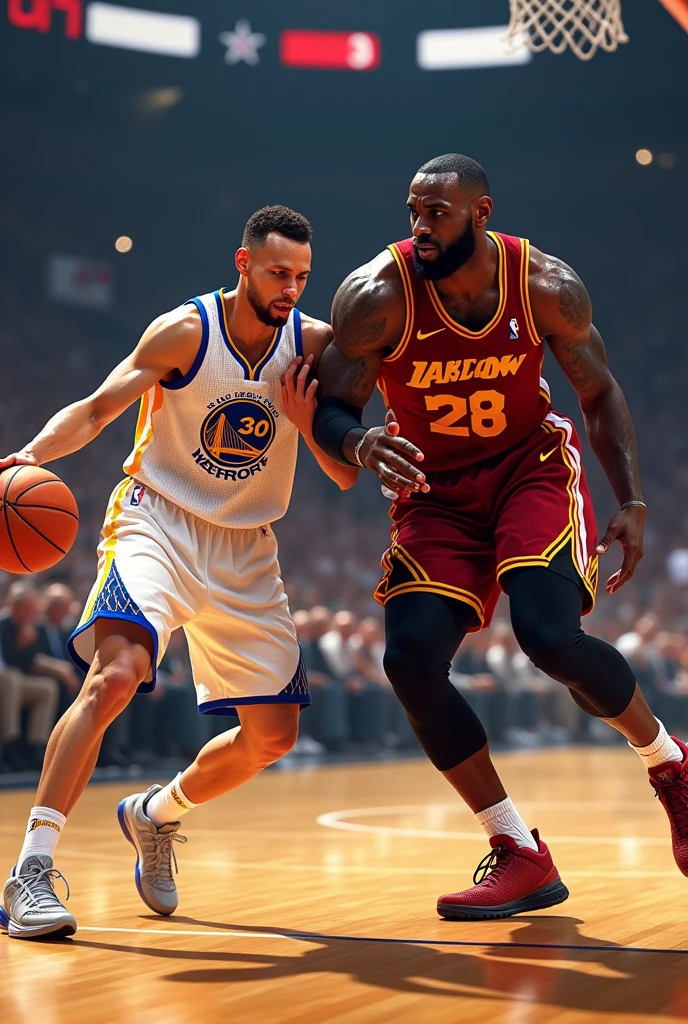 STEPHEN CURRY Y LEBRON JAMES PELEANDO