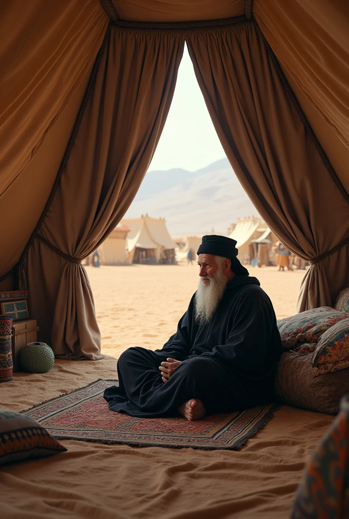 Jew living in a large black tent in the desert