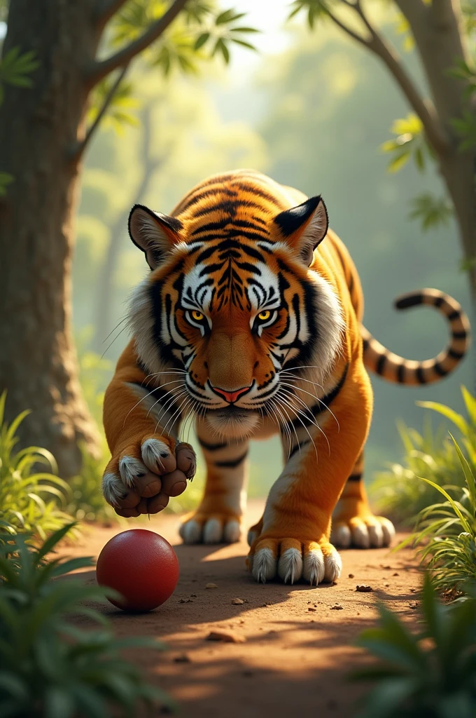 Create an image of a tiger playing cajcha