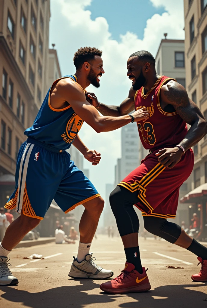 STEPHEN CURRY vs LEBRON JAMES in a street fight giving each other blows