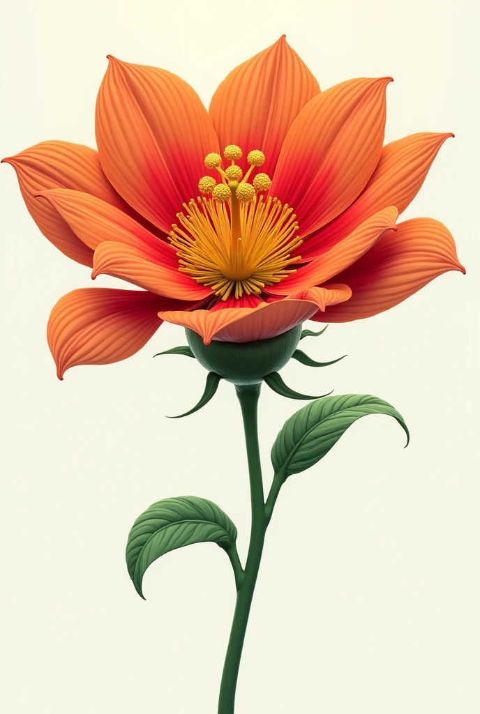 Create a detailed image of a flower that clearly shows its main parts..