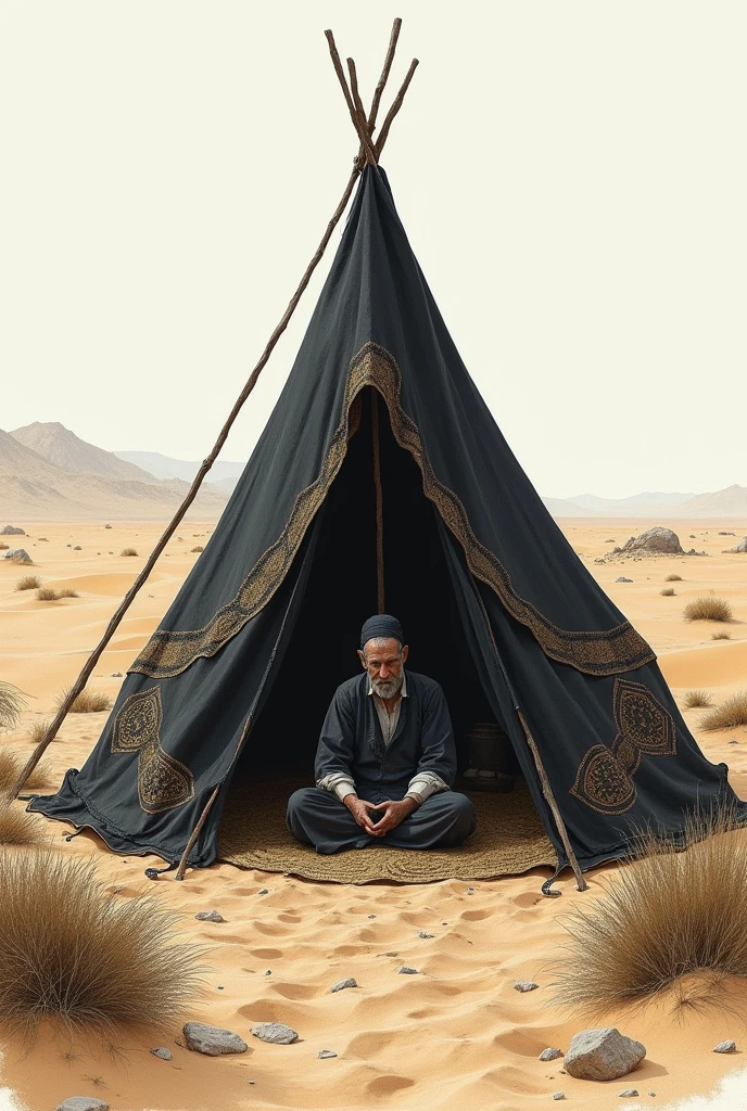 Drawing of a Jew living in a large black tent in the desert