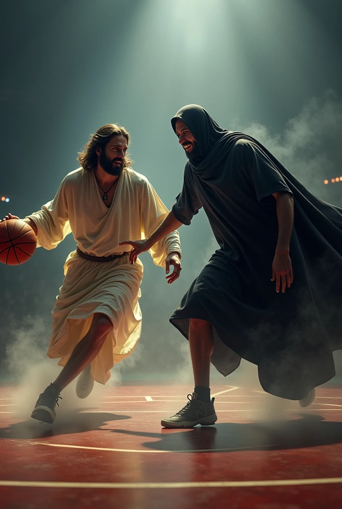 Jesus dribbling Satan