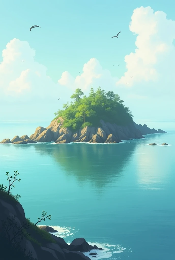 paysage sur la mer, près d'une ile