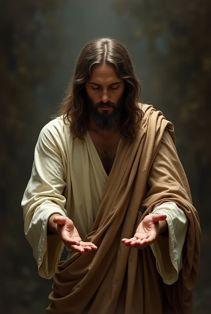 Jesus Christ with pierced hands after the crucifixion