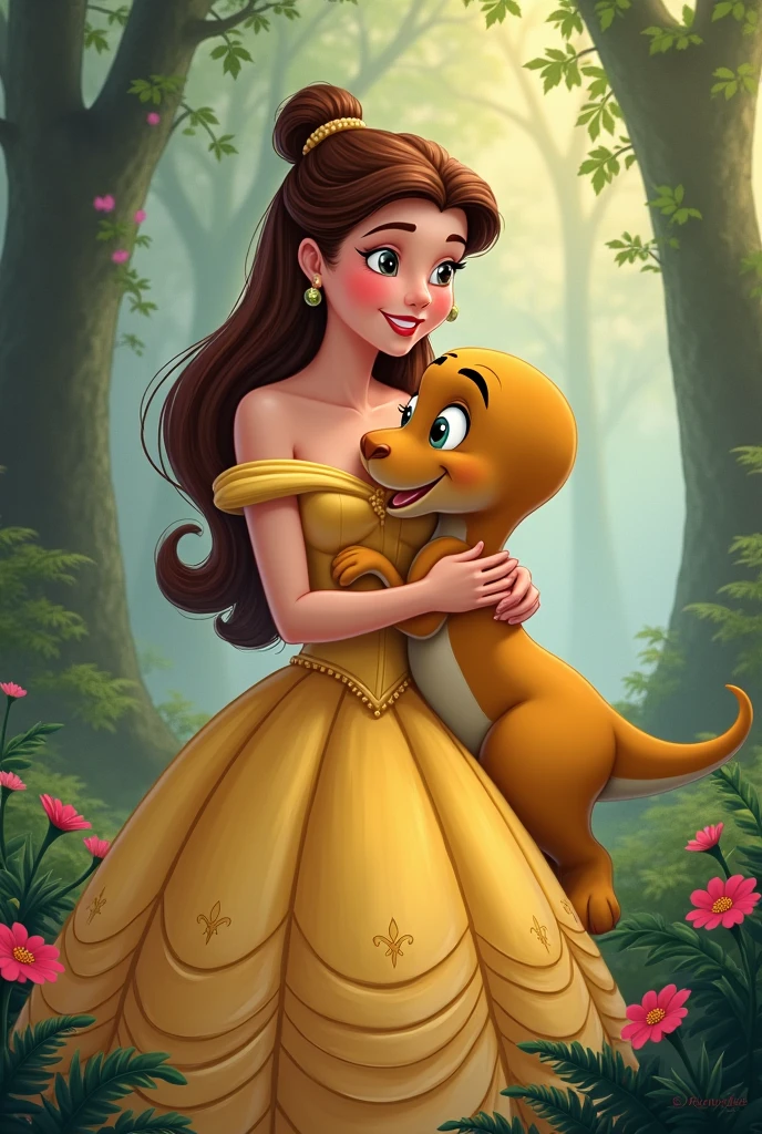 princess belle with little foot from land before time hugging