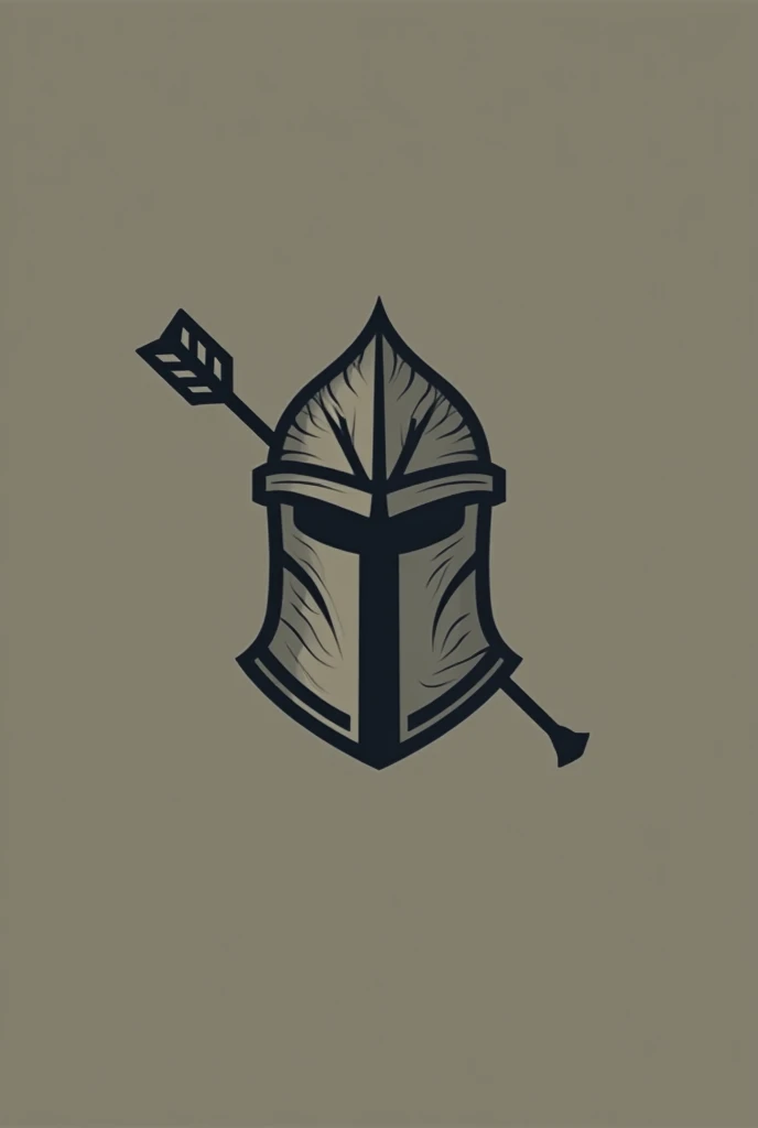 simple logo of knight helmet with an arrow through the side of simple tree
