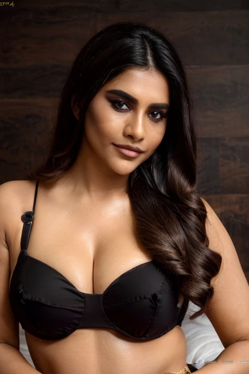 (photo of a gorgeous woman), (professional photography), (bedroom background), ((wearing black bikini)), (close-up portrait), ((lomg free hair)), masterpiece, best quality, (eye contact), (looking at the viewer), centred, (shot from front), u blurred_background, proportional,