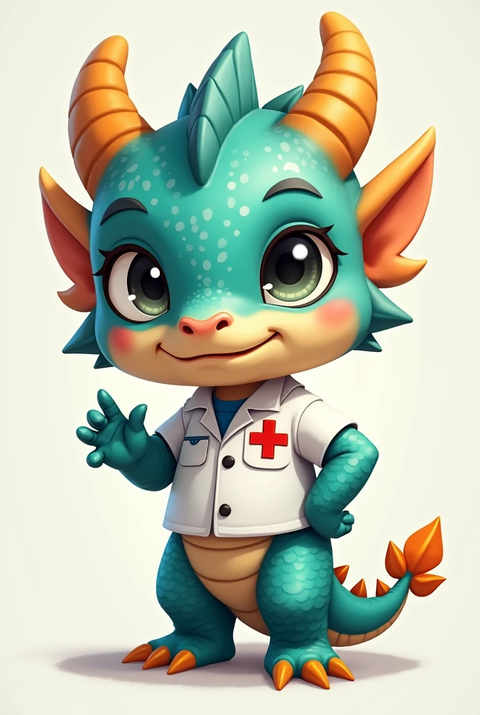 Create a chiby half dragon boy (dragónboy)turquoise and half human and has paramedic clothes