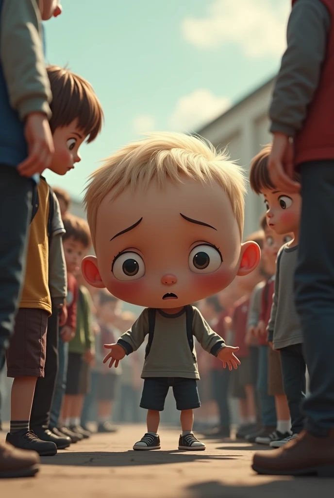 A child being bullied because he has a 2 meter head