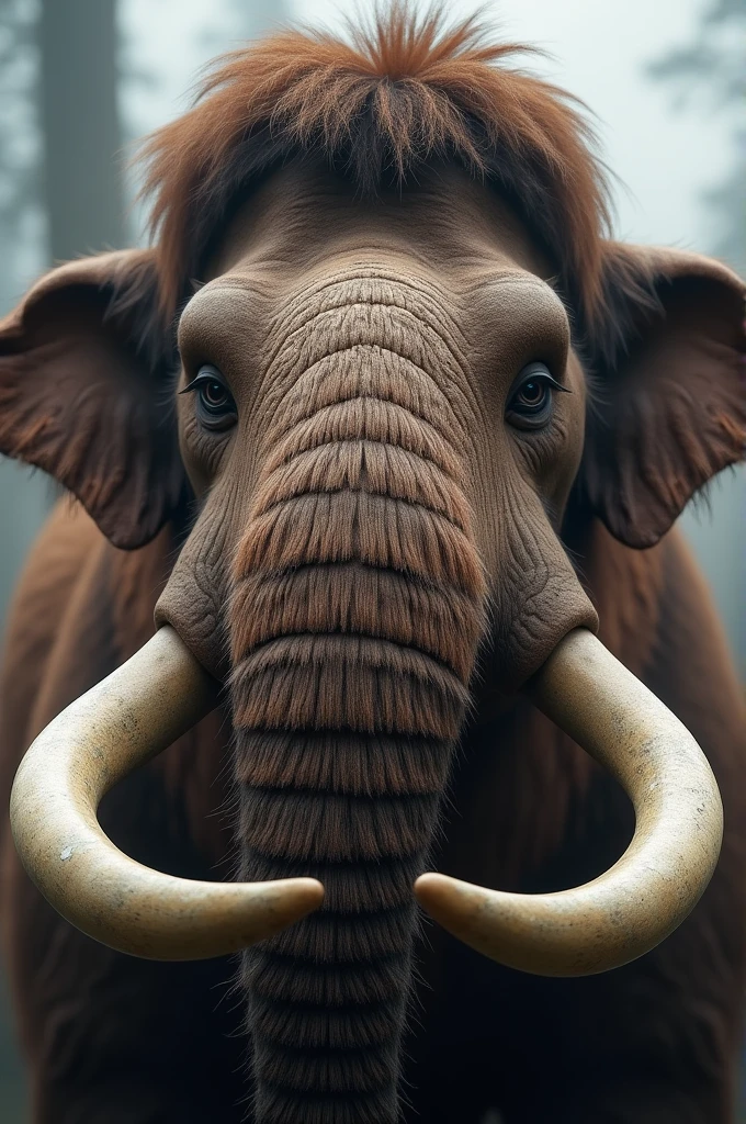 Make a mammoth with the camera focused on his face