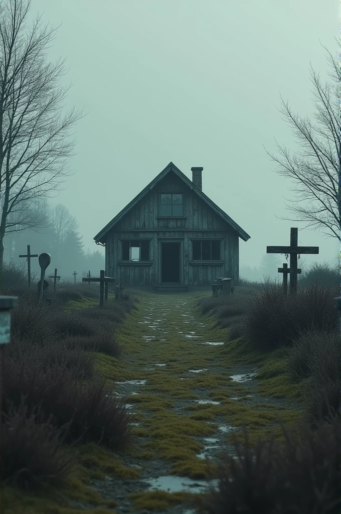 A house is the cemetery of the dead of this place. The house alone, no pull, and one-story house.