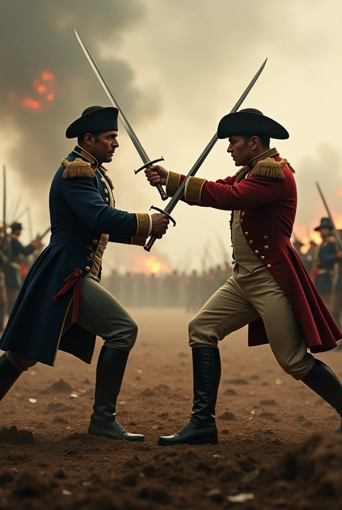 Juan Pablo Duarte and Jean-Pierre Boyer fighting with swords