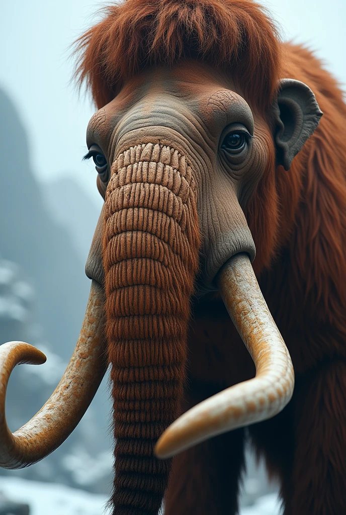 Make a mammoth with the camera focused on his face a little more realistic 