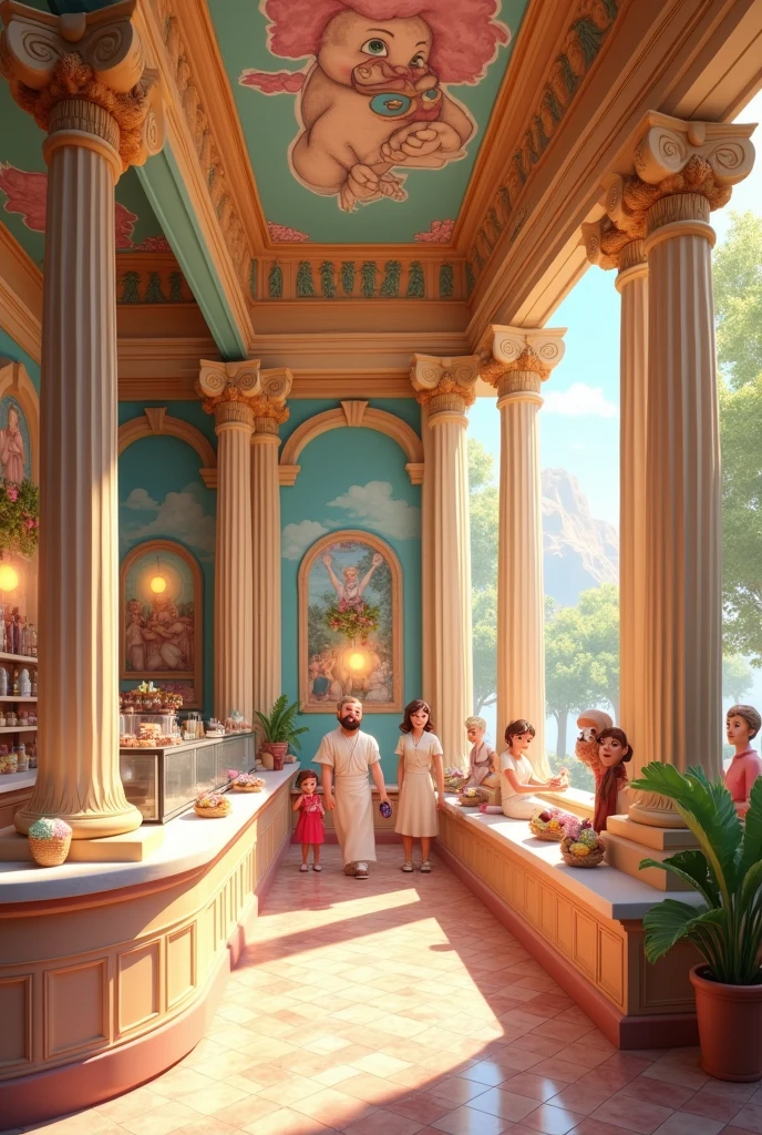 An ice cream parlor with a Greek mythology theme