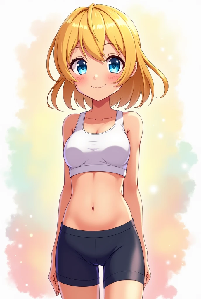  blonde anime style girl wearing bike shorts