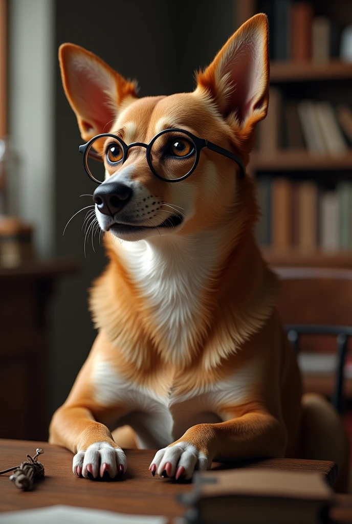 Make me an image of a genius dog