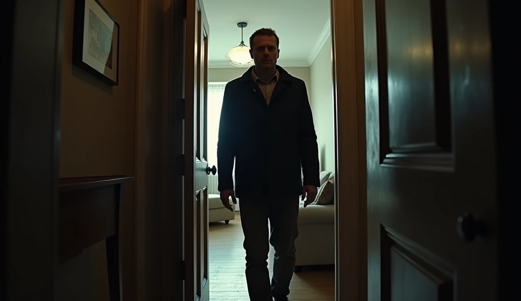 Photo, Large, entrance to the apartment, The door is open, Pavel is on the threshold, visibly agitated