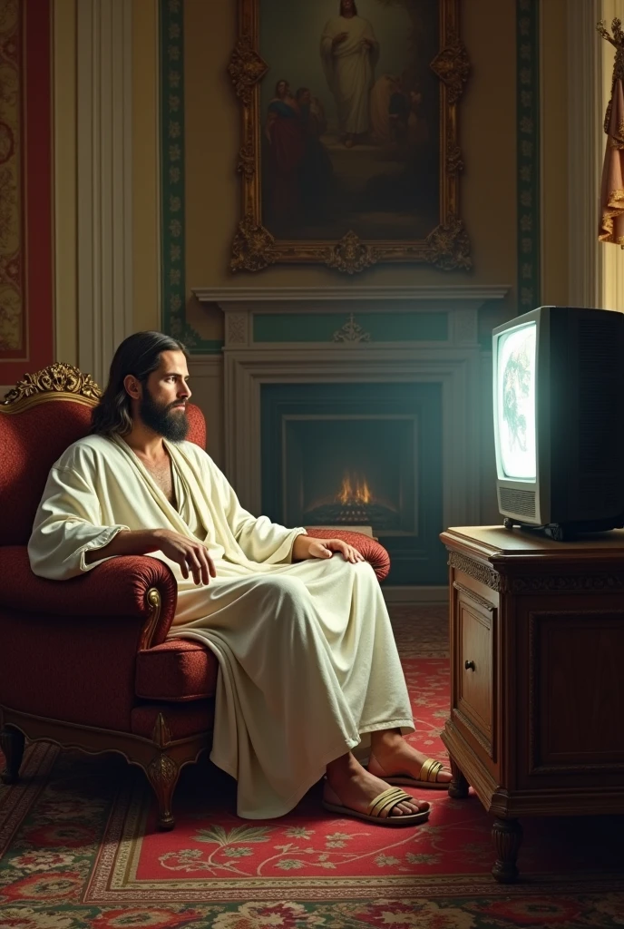 Jesus of Nazareth decides to watch TV in his luxury living room