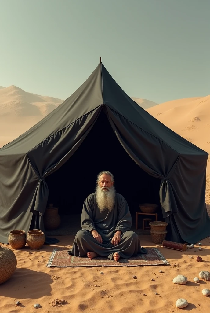 Image of a Jew living in a large black tent in the desert 