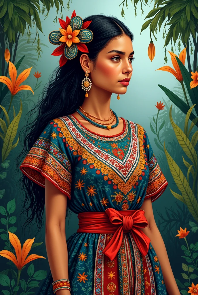 Drawing alluding to the Nicaraguan huipil with drawings on the costume of the culture of Nicaragua