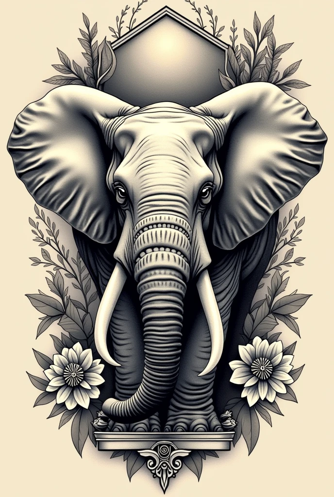 Elephant drawing, tatoo, old school, neotradicional, bold line, fine line, detailded, new school