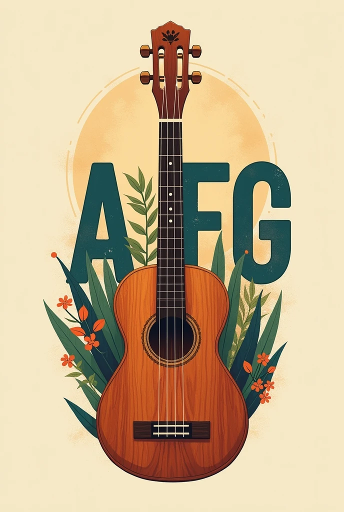 Create a logo with a Venezuelan cuatro in the background and with the letters : AFG