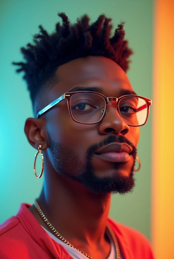 black male, gay, 20 year, Cantor Pop, hoop earings, and eyeglasses, sem beard,