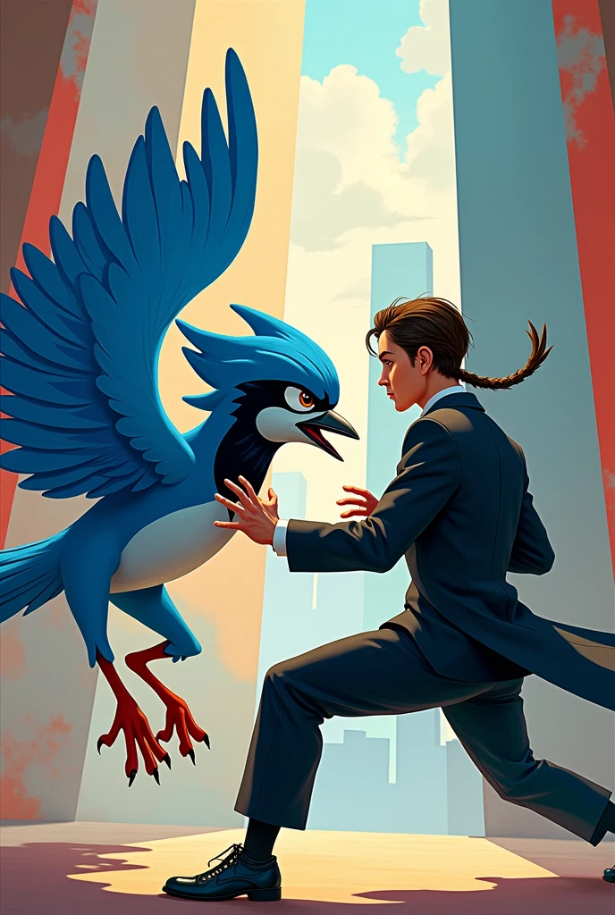Mordecai from one more show with the kwon do vs maitre d suit with the style of the series