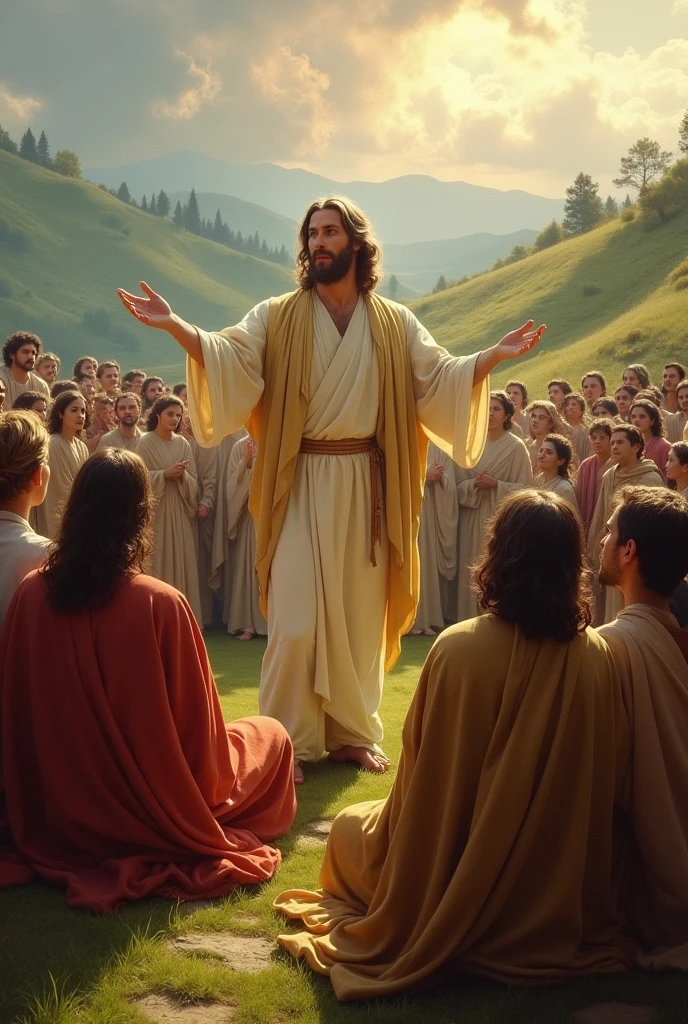 Biblical passage from the Sermon on the Mount. In Jesus being enlightened, while a crowd of people is a sign