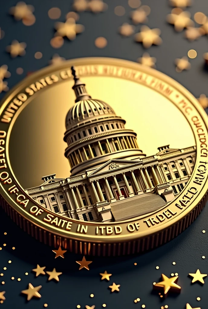 USA Capital Building 3D Gold Crypto Coin Symbol