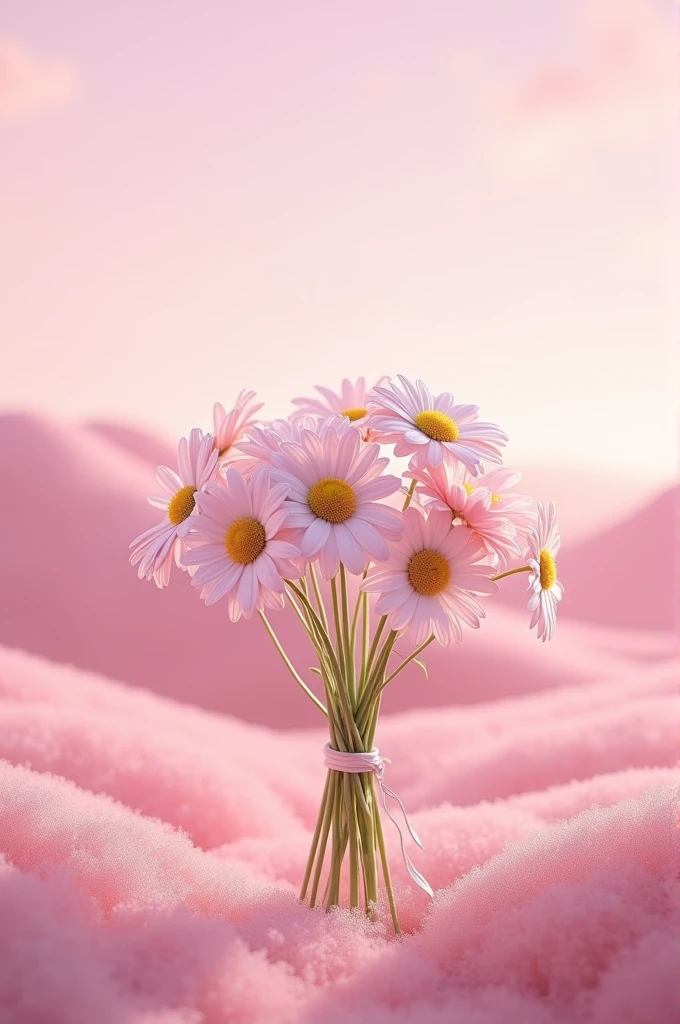 Pink landscape with bouquet of daisy roses 