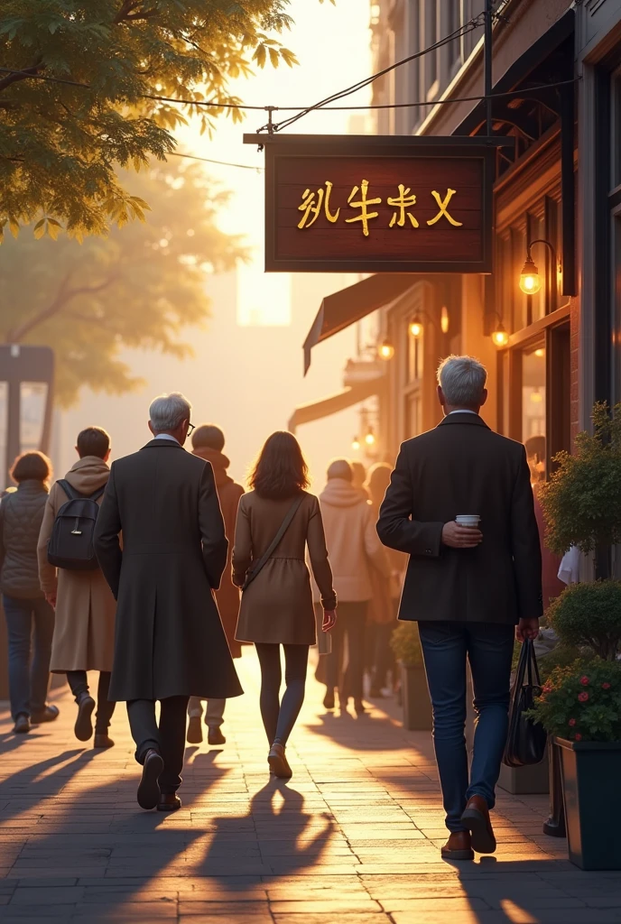 People arriving at a store in the morning to drink a cup of coffee.