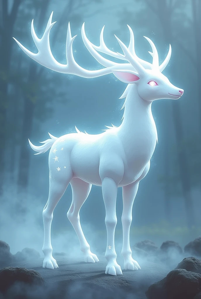 A delicate white ghost deer legendary pokemon