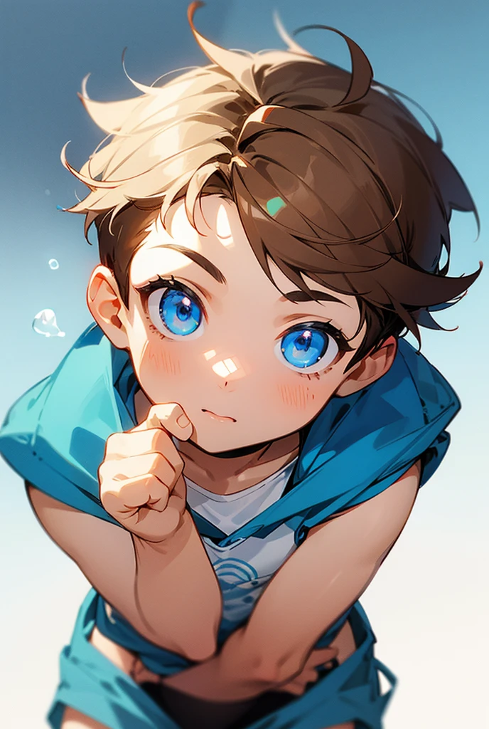  cute   male with short brown hair and light blue eyes 